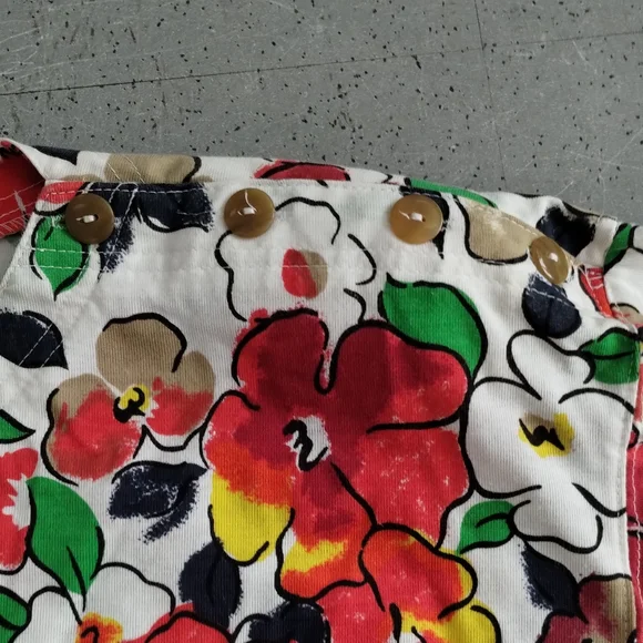 Lauren Brooke Crew Neck floral Hawaiian shoulderpads button shoulders blouse - Picture 8 of 16